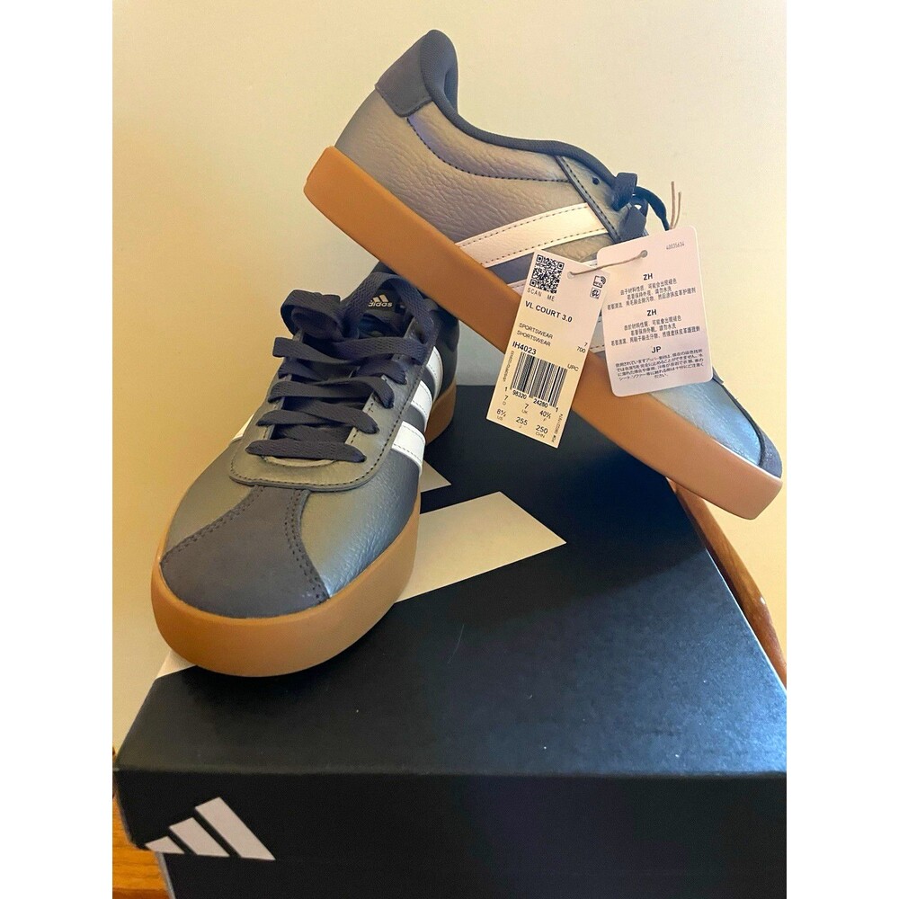 adidas VL Court 3.0 Women’s Low Top Lace-Up Sneakers Gray/White Gum 8.5